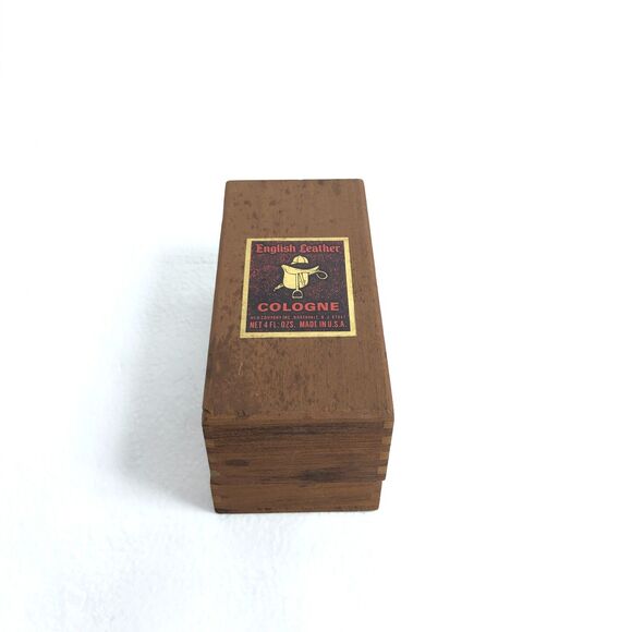 Vintage English Leather Cologne Box Collectible Wooden Storage Box Bathroom Deco - Picture 2 of 8